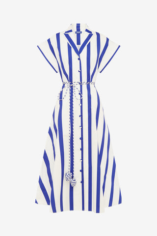 Exclusive LEO LIN Aubrey Striped Shirt Midi Dress - Navy