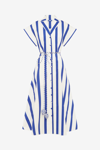 Exclusive LEO LIN Aubrey Striped Shirt Midi Dress - Navy