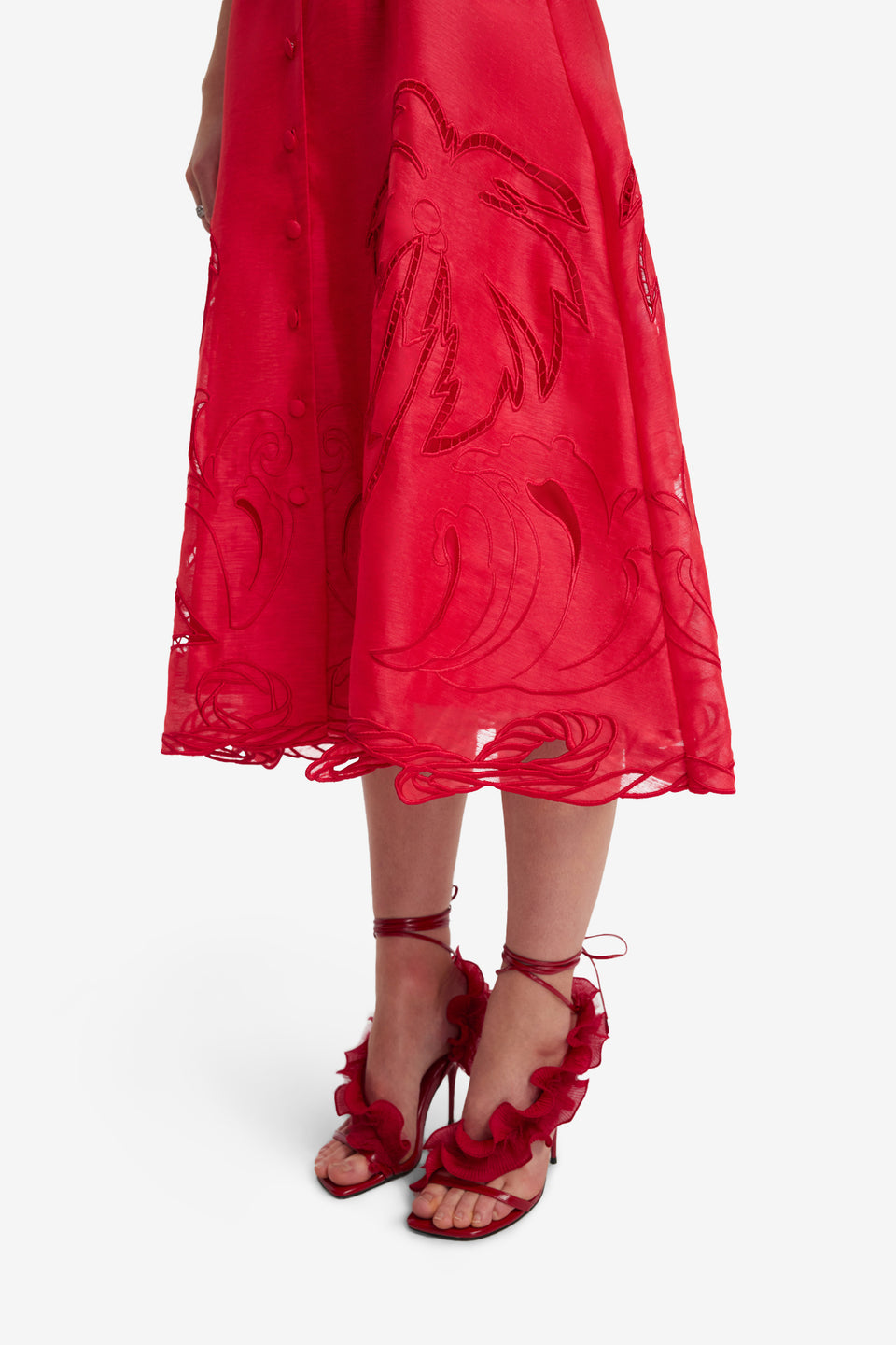 Exclusive LEO LIN Aubrey Applique Shirt Midi Dress - Scarlet