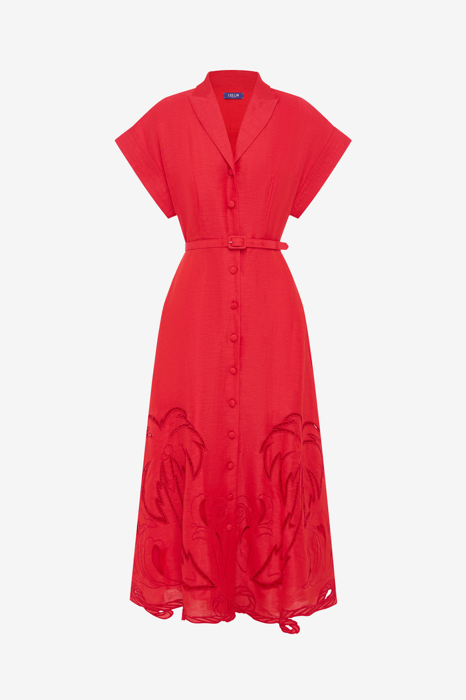 Exclusive LEO LIN Aubrey Applique Shirt Midi Dress - Scarlet