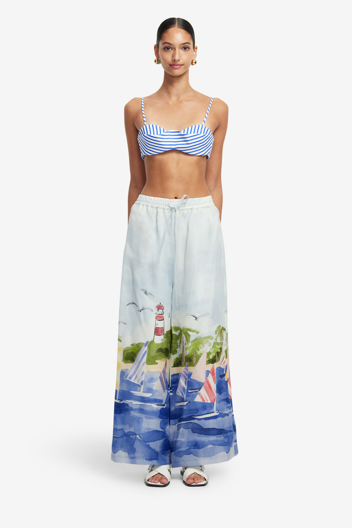 Exclusive LEO LIN Jamie Wide Leg Pants - Nautical Print