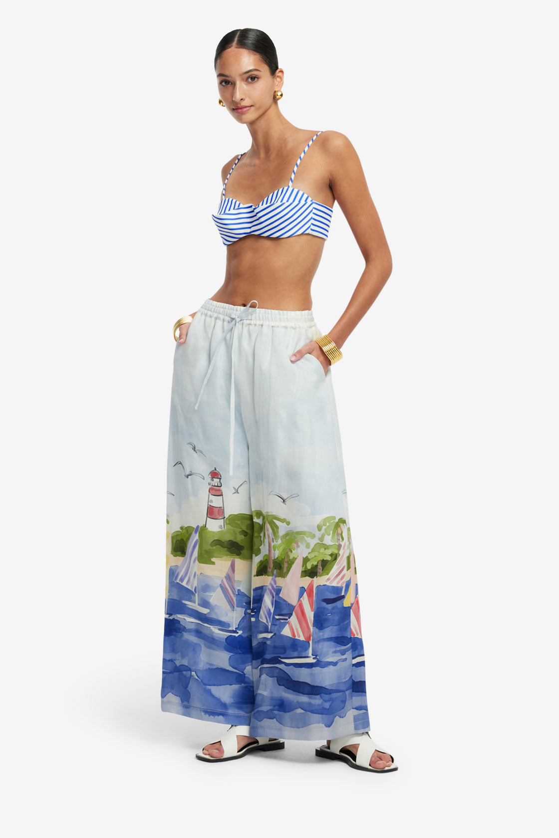 Exclusive LEO LIN Jamie Wide Leg Pants - Nautical Print