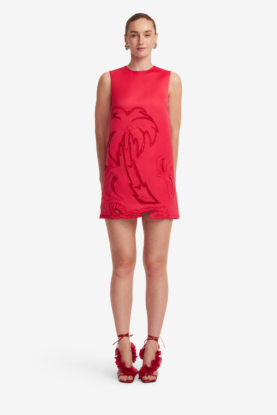 Exclusive LEO LIN Yvonne Palm Mini Dress - Scarlet