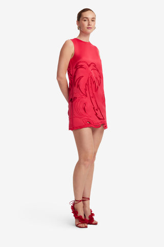 Exclusive LEO LIN Yvonne Palm Mini Dress - Scarlet