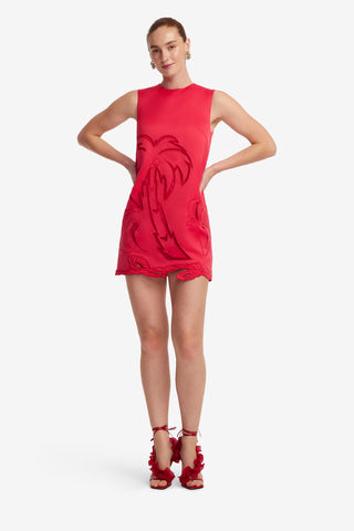 Exclusive LEO LIN Yvonne Palm Mini Dress - Scarlet
