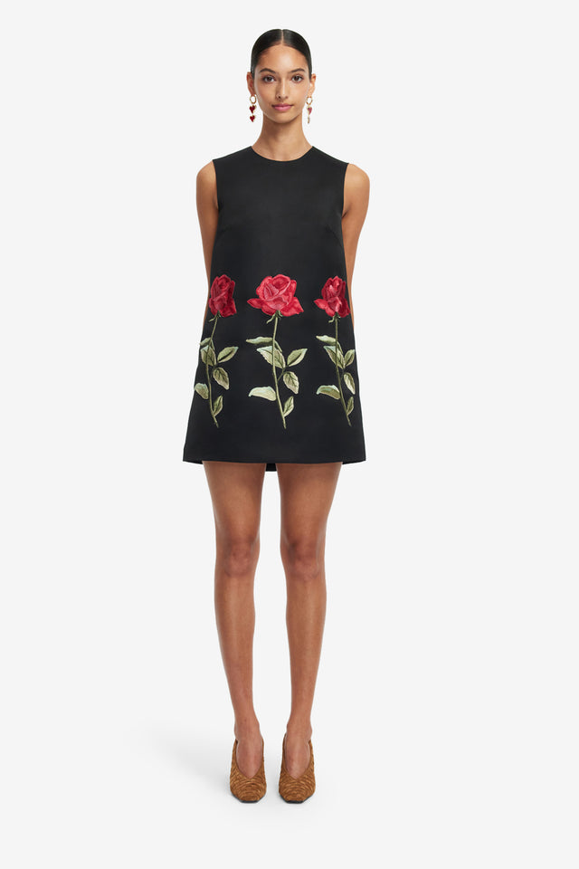 Exclusive LEO LIN Yvonne Embroidered Mini Dress - Ebony