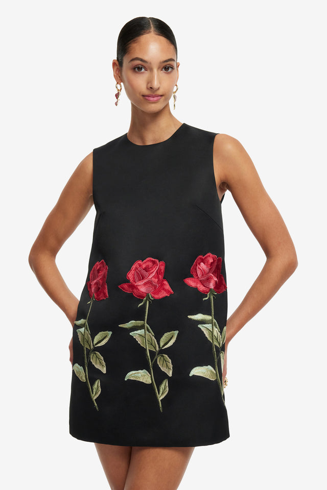 Exclusive LEO LIN Yvonne Embroidered Mini Dress - Ebony
