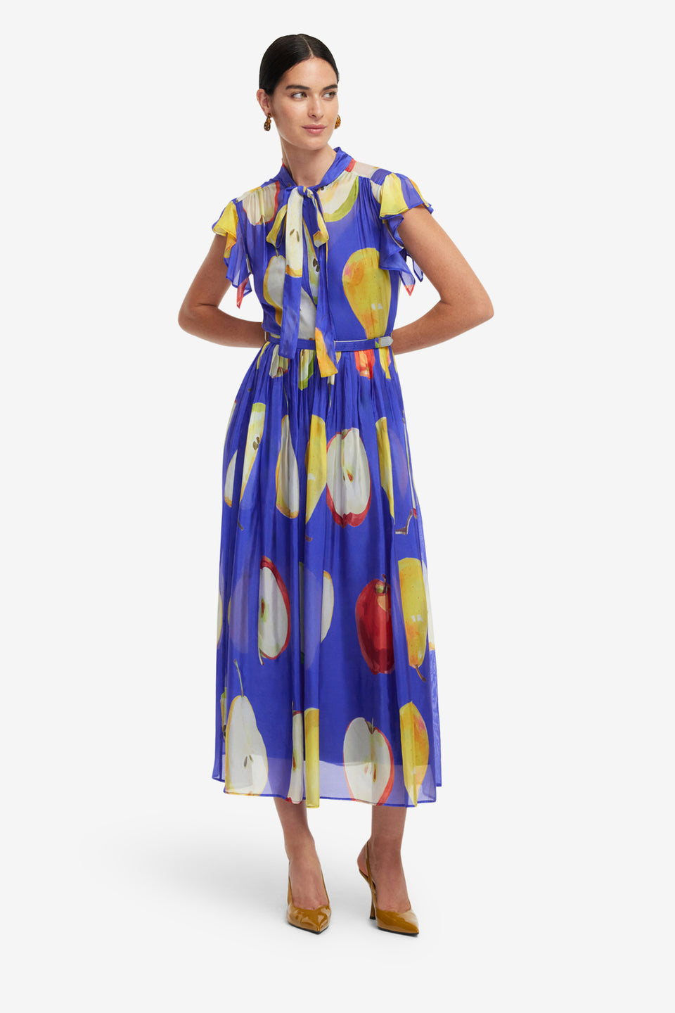 Exclusive LEO LIN Grace Flutter Sleeve Midi Dress - Pear Print