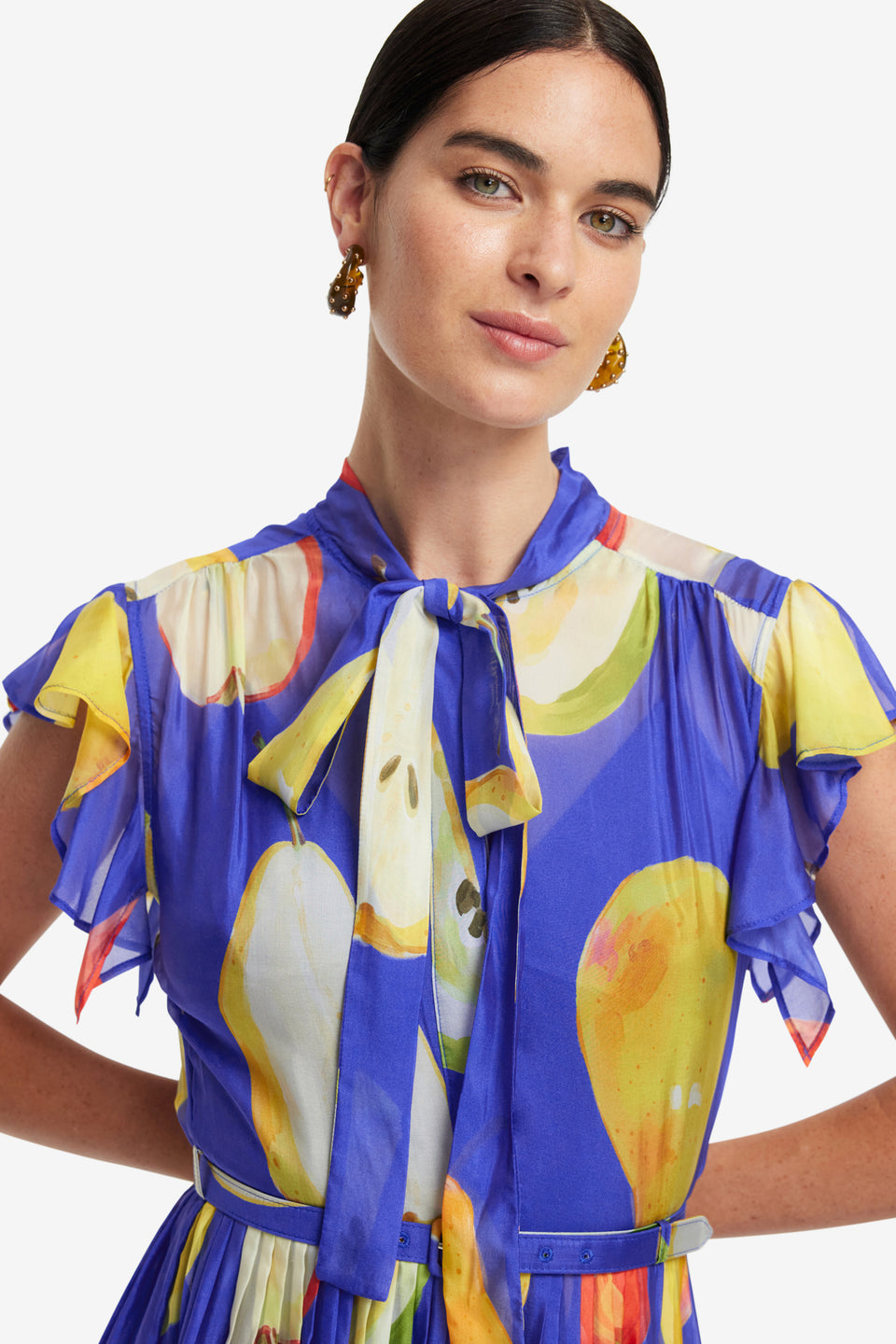 Exclusive LEO LIN Grace Flutter Sleeve Midi Dress - Pear Print