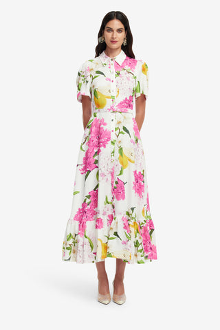 Exclusive LEO LIN Becca Short Sleeve Midi Dress - Floral Pear Print