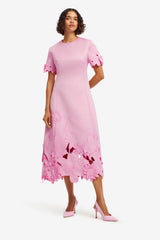 Caroline Appliqué Short Sleeve Midi Dress - Flamingo Dress Midi