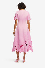 Caroline Appliqué Short Sleeve Midi Dress - Flamingo Dress Midi