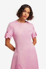 Caroline Appliqué Short Sleeve Midi Dress - Flamingo Dress Midi