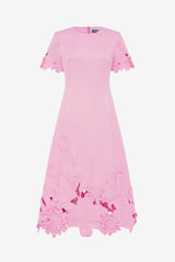 Caroline Appliqué Short Sleeve Midi Dress - Flamingo Dress Midi