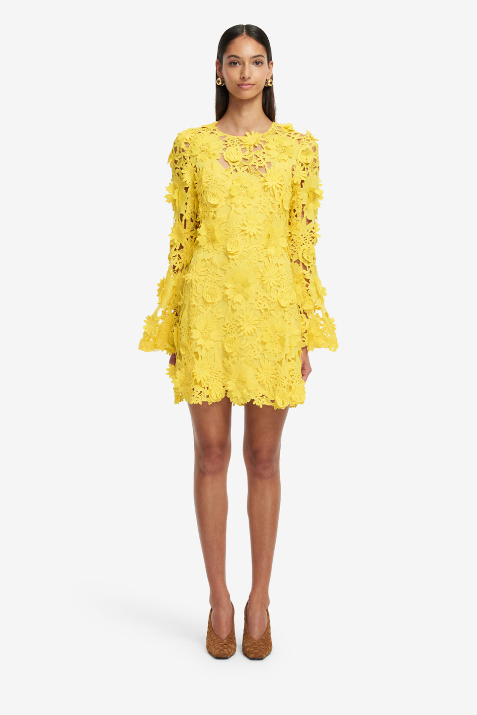 Exclusive LEO LIN Suzanne Lace Bell Sleeve Mini Dress - Sunshine
