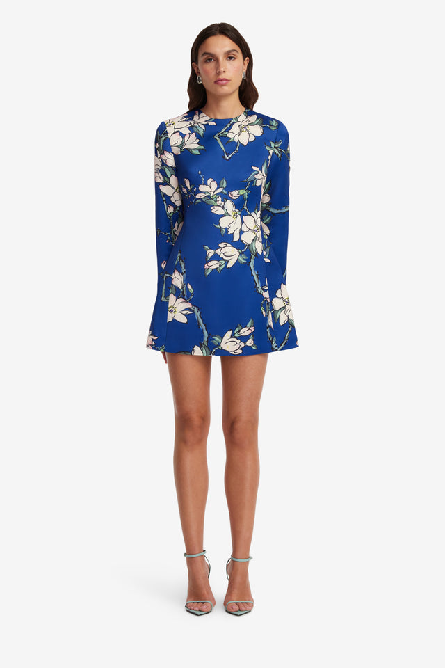 Exclusive LEO LIN Aliza Long Sleeve Petal Mini Dress - Midnight Magnolia Print 