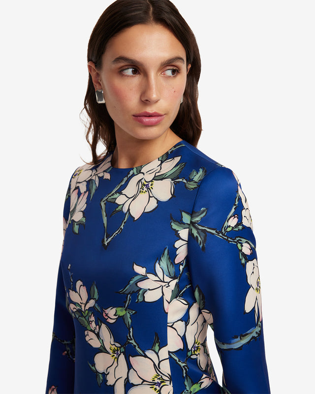 Exclusive LEO LIN Aliza Long Sleeve Petal Mini Dress - Midnight Magnolia Print