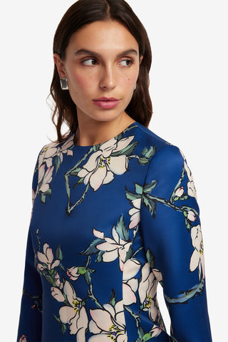 Exclusive LEO LIN Aliza Long Sleeve Petal Mini Dress - Midnight Magnolia Print