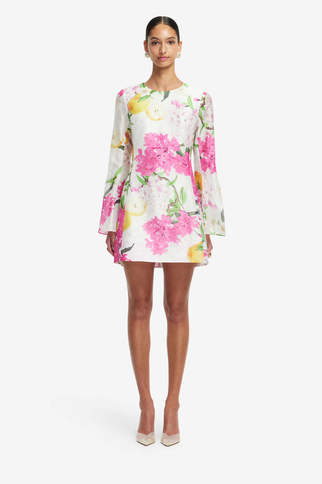 Exclusive LEO LIN Suzanne Bell Sleeve Mini Dress - Floral Pear Print