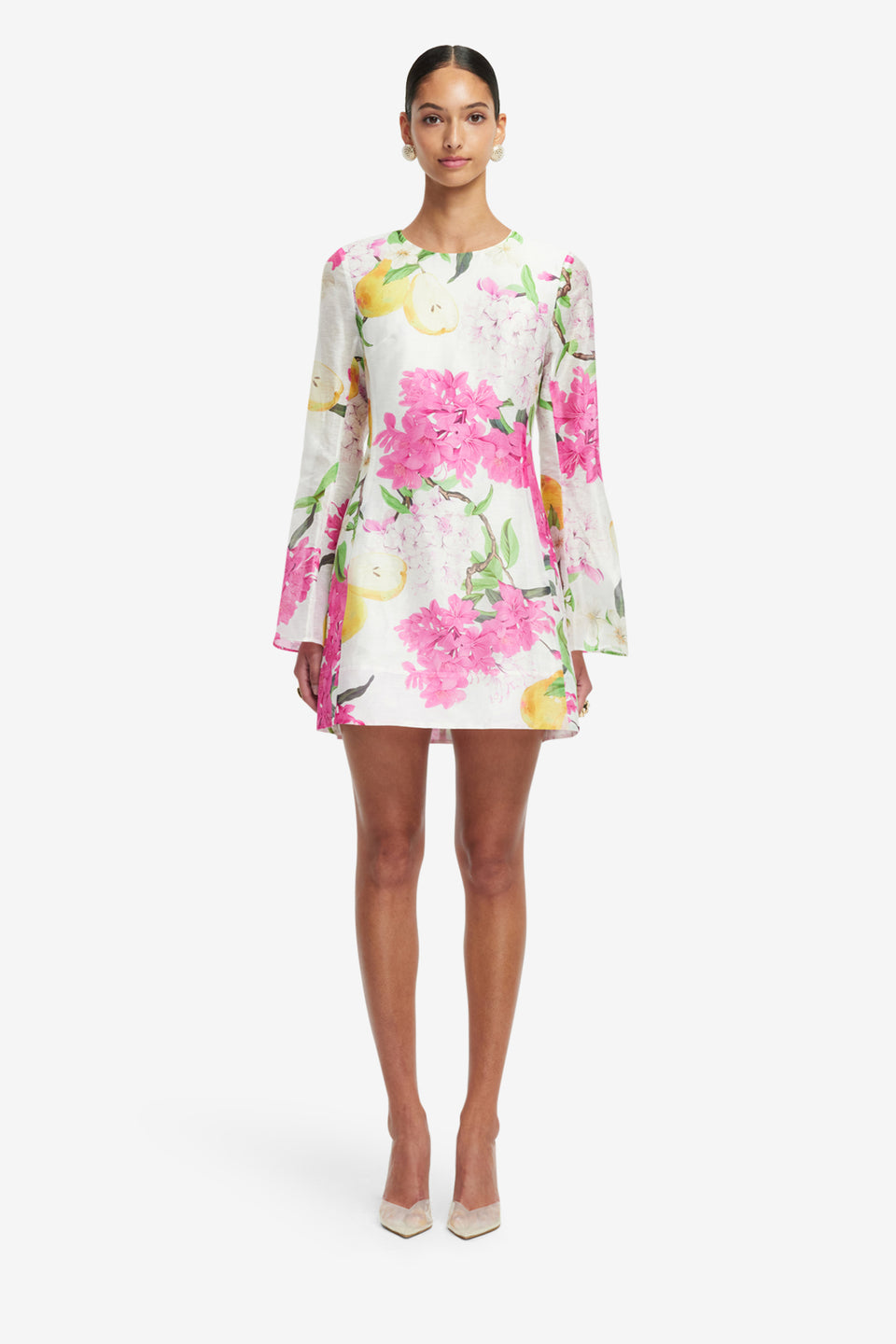 Exclusive LEO LIN Suzanne Bell Sleeve Mini Dress - Floral Pear Print