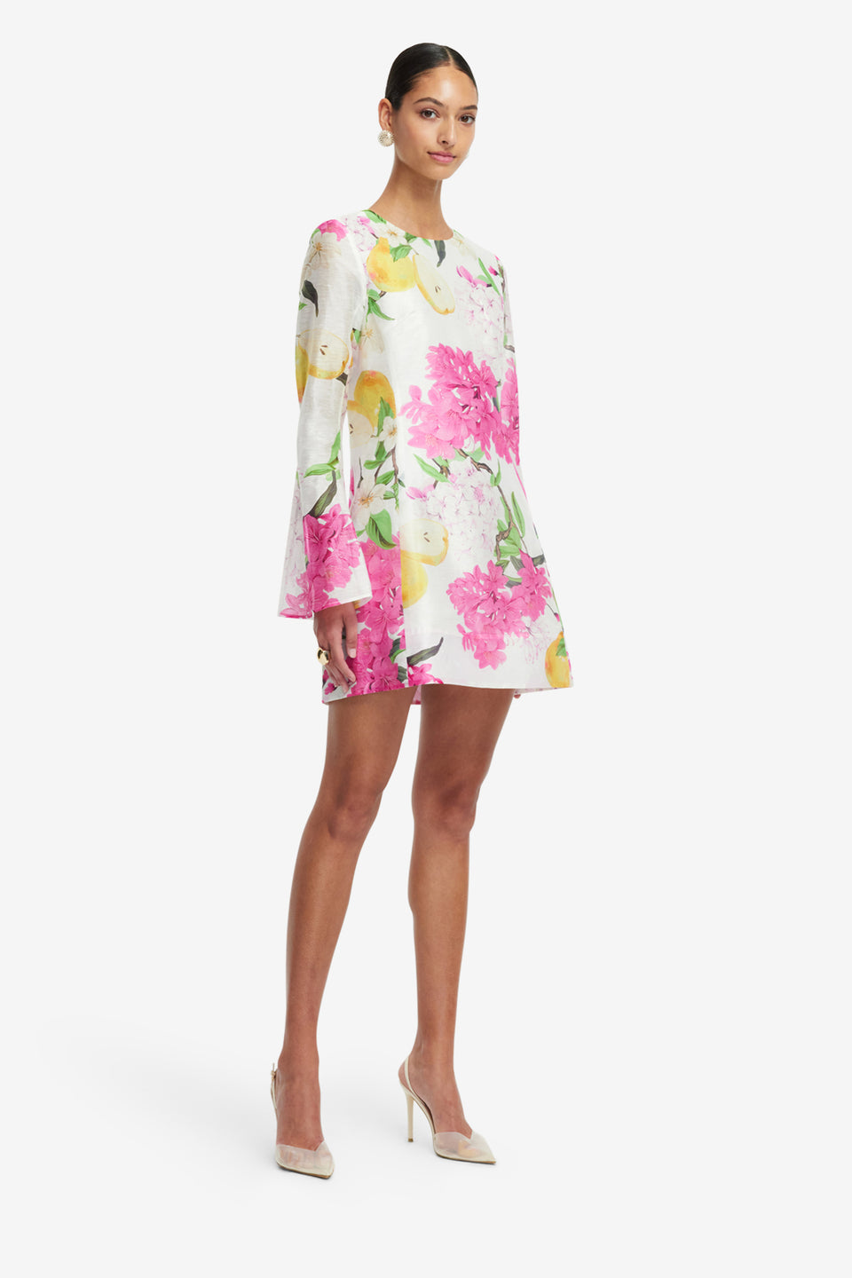Exclusive LEO LIN Suzanne Bell Sleeve Mini Dress - Floral Pear Print