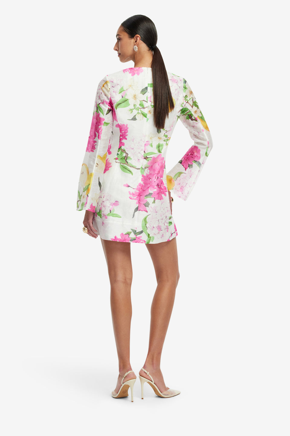 Exclusive LEO LIN Suzanne Bell Sleeve Mini Dress - Floral Pear Print