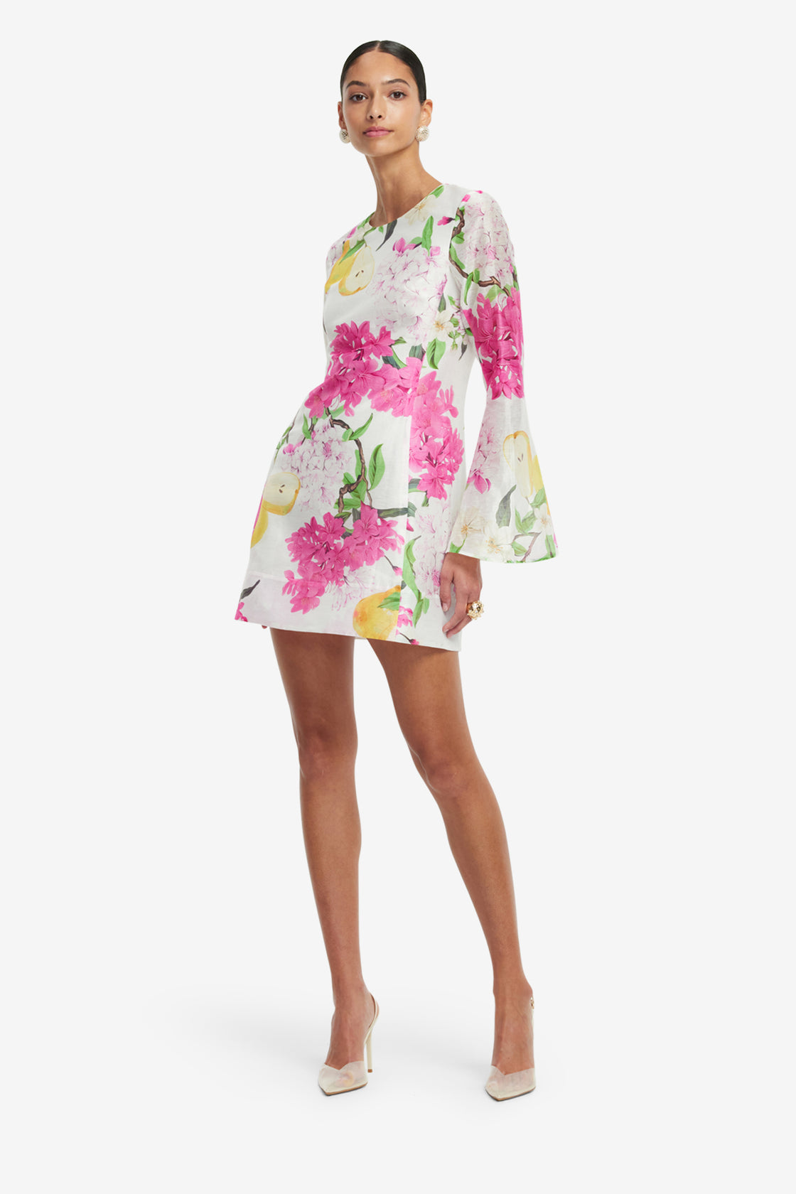Exclusive LEO LIN Suzanne Bell Sleeve Mini Dress - Floral Pear Print
