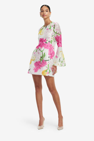 Exclusive LEO LIN Suzanne Bell Sleeve Mini Dress - Floral Pear Print