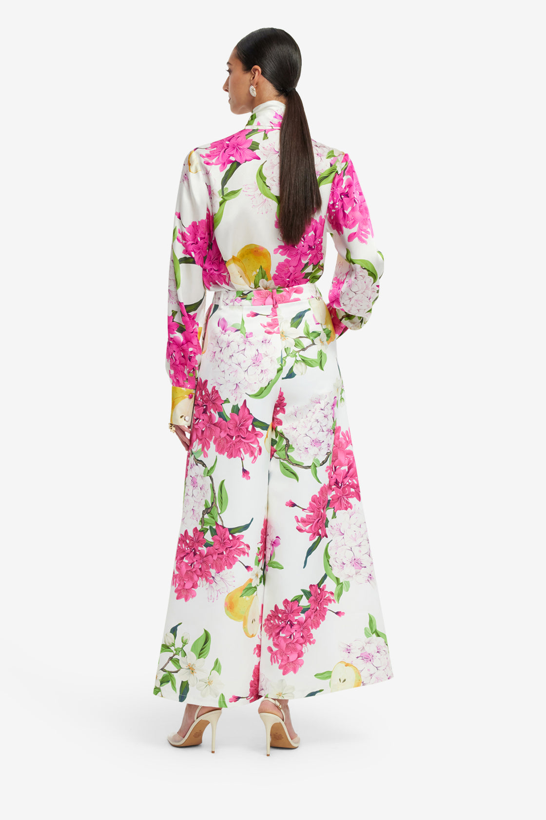 Exclusive LEO LIN Freya Tie Neck Silk Blouse - Floral Pear Print