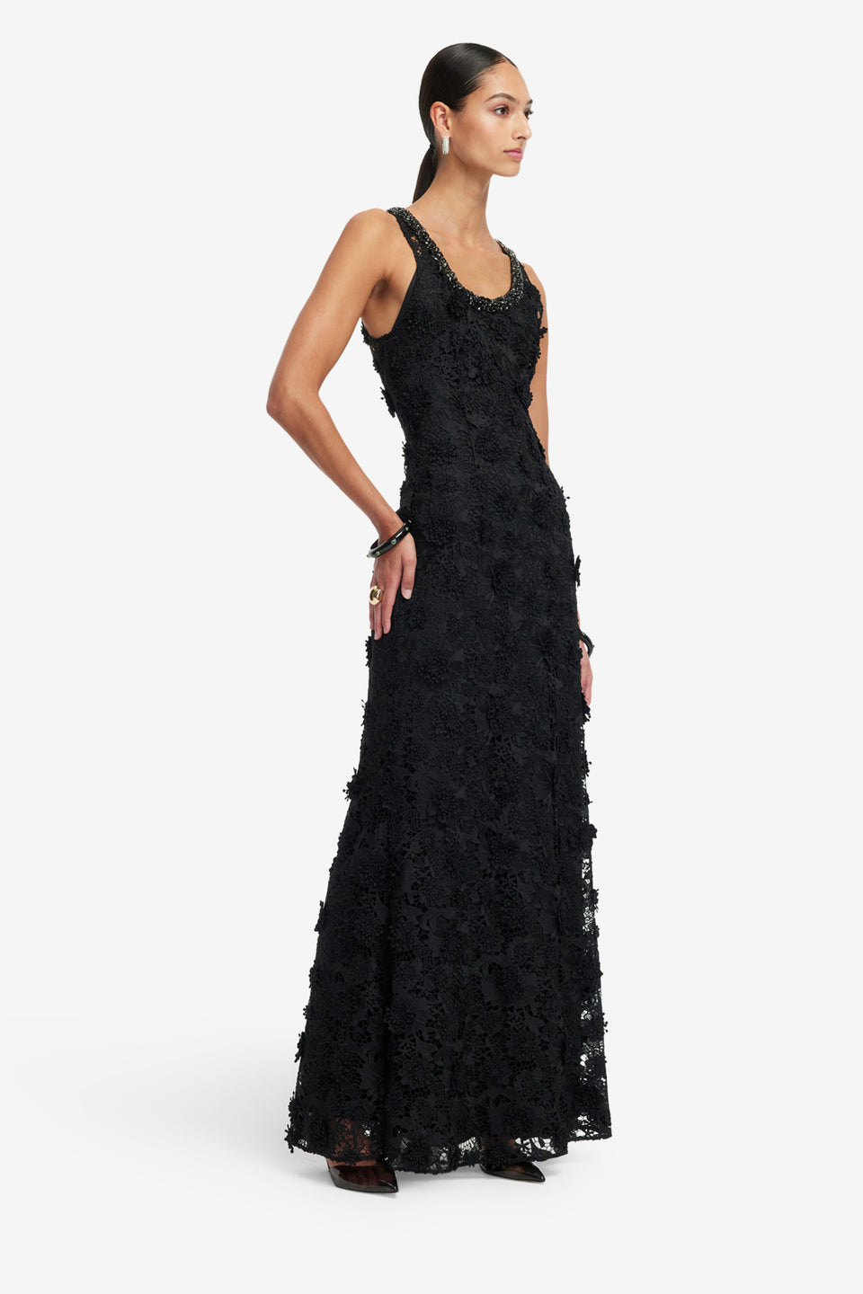 Exclusive LEO LIN Helena Lace Embellished Maxi Dress - Ebony
