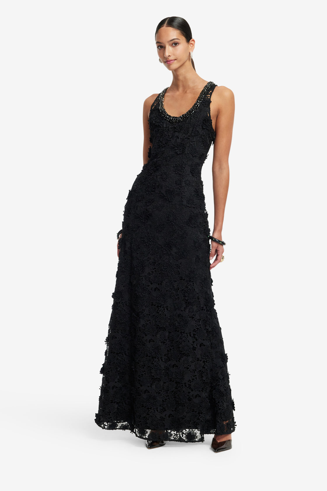 Exclusive LEO LIN Helena Lace Embellished Maxi Dress - Ebony
