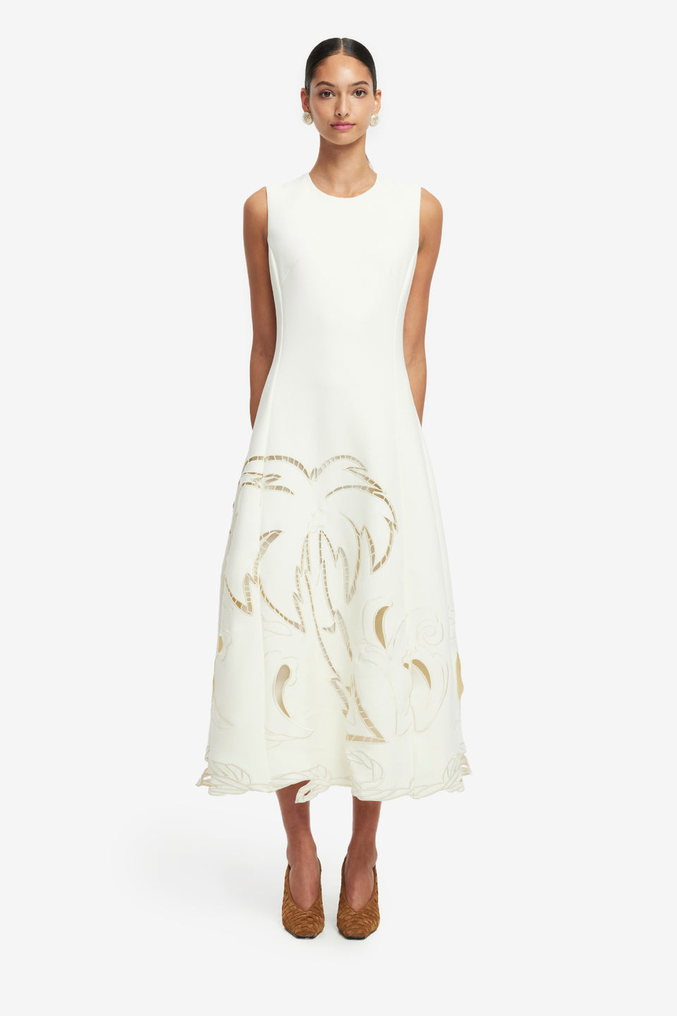 Exclusive LEO LIN Cleo Applique Sleeveless Midi Dress - Vanilla