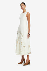 Cleo Palm Sleeveless Midi Dress - Vanilla Dress Midi