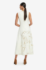 Cleo Palm Sleeveless Midi Dress - Vanilla Dress Midi