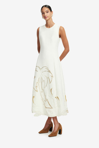 Exclusive LEO LIN Cleo Applique Sleeveless Midi Dress - Vanilla
