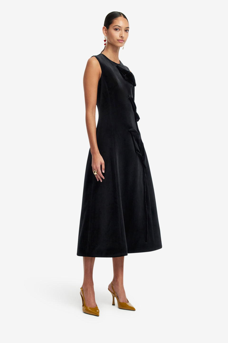 Exclusive LEO LIN Cleo Velvet Sleeveless Midi Dress - Ebony