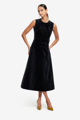 Cleo Velvet Sleeveless Midi Dress - Ebony Dress Midi