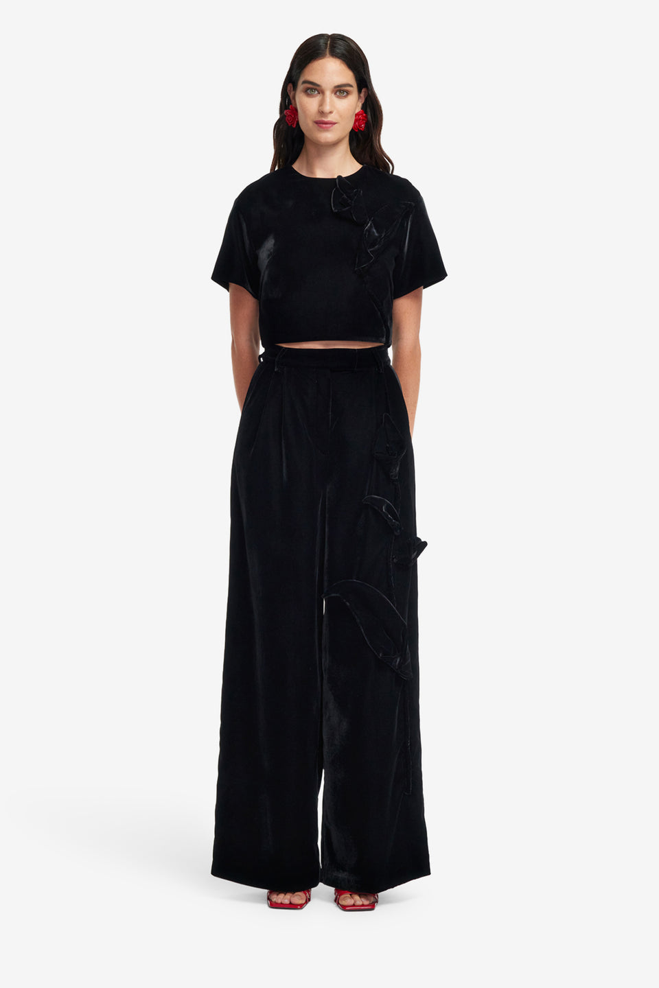 Exclusive LEO LIN Elisha Velvet Wide Leg Pants - Ebony