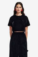 Indie Velvet Sleeve Top - Ebony Tops