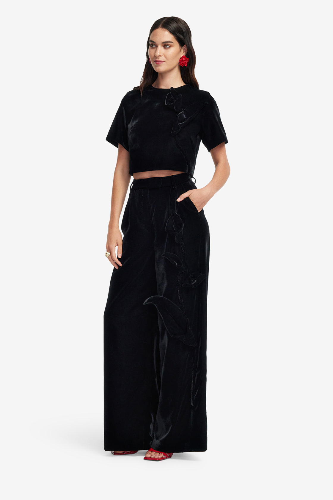 Exclusive LEO LIN Elisha Velvet Wide Leg Pants - Ebony