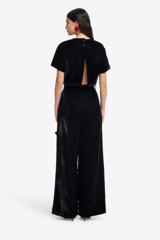 Exclusive LEO LIN Elisha Velvet Wide Leg Pants - Ebony