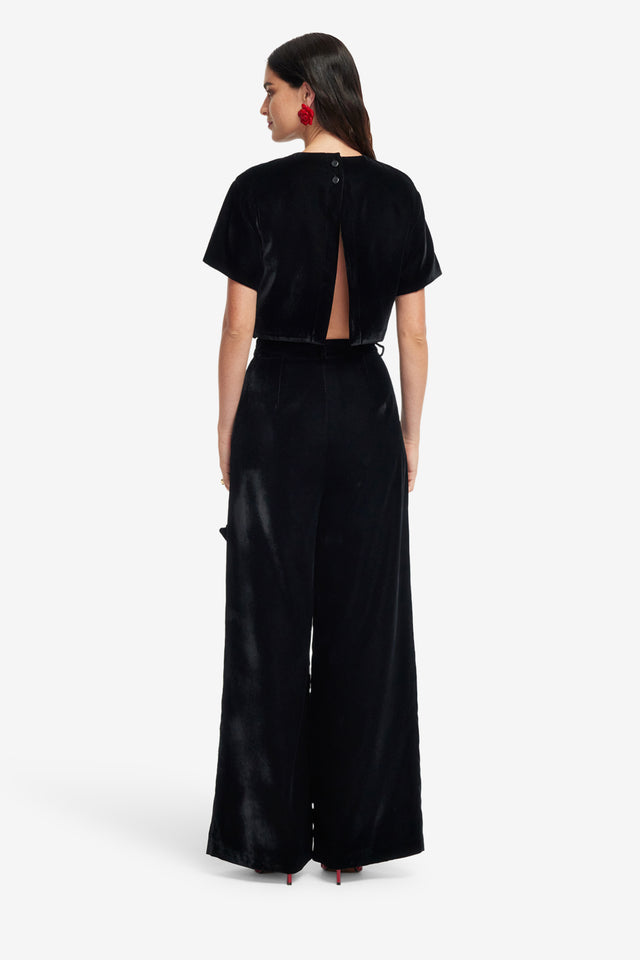 Exclusive LEO LIN Indie Velvet Sleeve Top - Ebony