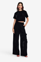 Elisha Velvet Wide Leg Pants - Ebony Pants