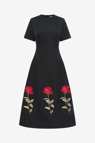 Exclusive LEO LIN Caroline Embellished Rose Midi Dress - Ebony