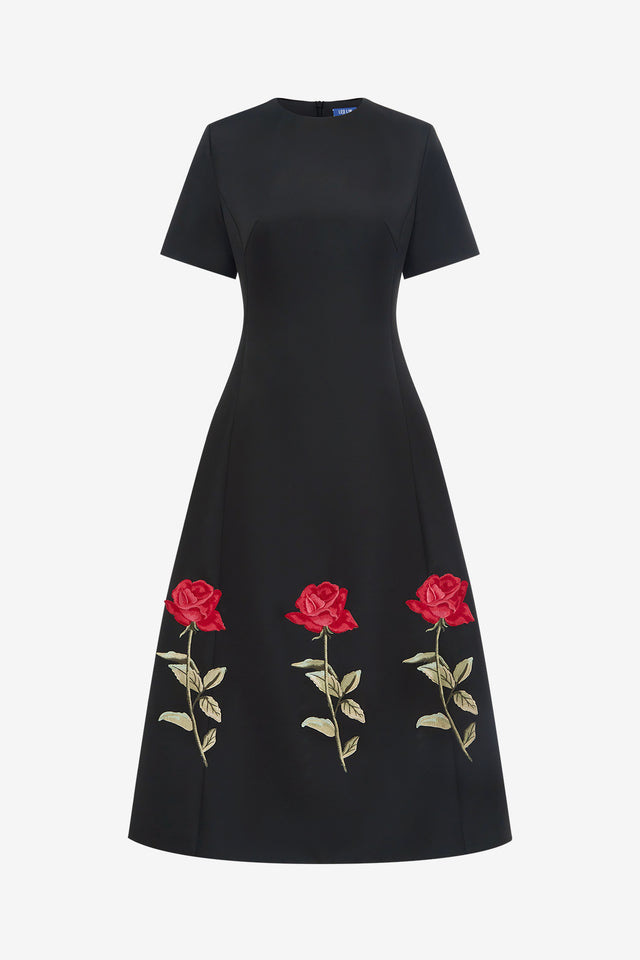 Exclusive LEO LIN Caroline Embellished Rose Midi Dress - Ebony