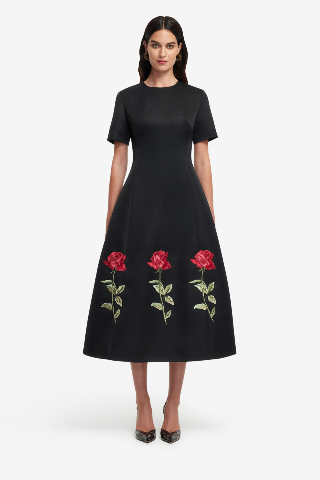 Exclusive LEO LIN Caroline Embellished Rose Midi Dress - Ebony