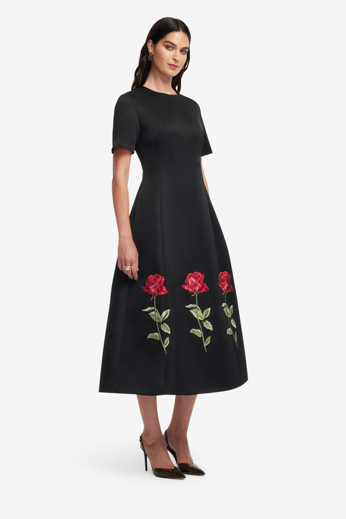 Exclusive LEO LIN Caroline Embellished Rose Midi Dress - Ebony