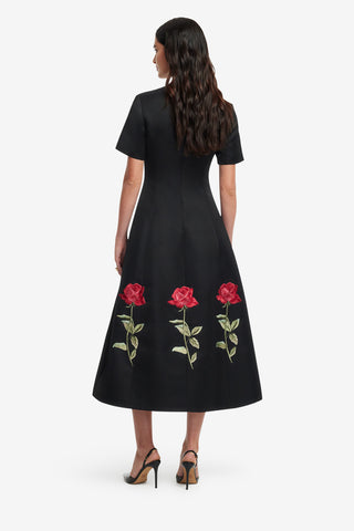 Exclusive LEO LIN Caroline Embellished Rose Midi Dress - Ebony