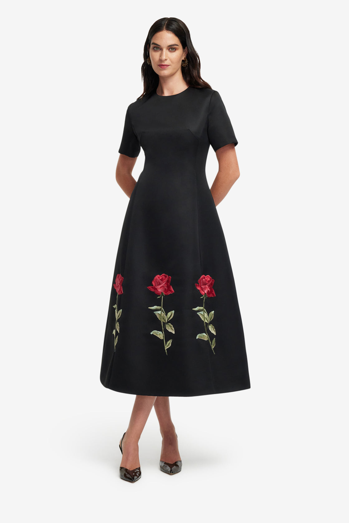 Exclusive LEO LIN Caroline Embellished Rose Midi Dress - Ebony