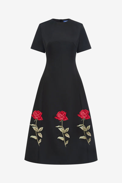 Caroline Embellished Rose Midi Dress - Ebony  LEO LIN